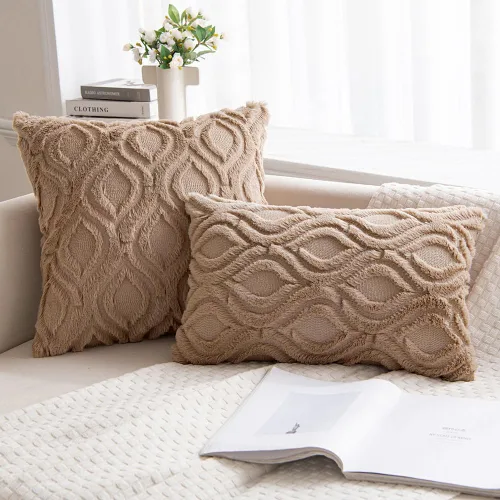 Miniatura 4 de MIULEE - Juego de 2 fundas de almohada de lana sintética suave y afelpada, fundas decorativas de estilo bohemio para sofá, sala de estar, cama, 18 x