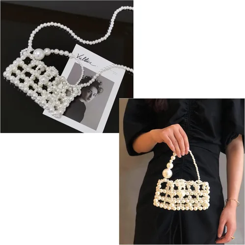 Miniatura 2 de YUSHINY - Bolso cruzado de acrílico con cuentas de perlas para mujer, hecho a mano, hueco para teléfono celular, Blanco