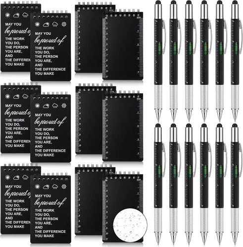 Miniatura 9 de Cuaderno impermeable de 24 piezas con juego de bolígrafos multiherramienta que incluye 3 x 5 bloc de notas de bolsillo en espiral superior y Verde