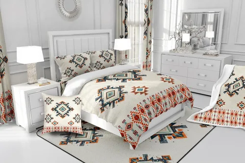 Miniatura 6 de Manfei Sábana bajera ajustable geométrica étnica tamaño individual, juego de ropa de cama de estilo indio americano, 2 piezas para niños y niñas