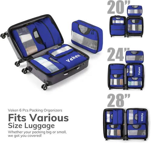 Miniatura 6 de 6 Set Packing Cubes for Suitcases, Travel Organizer Bags for Carry on Luggage, Veken Suitcase Organizer Bags Set for Travel Essentials Travel