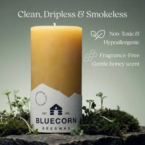 Miniatura 5 de Bluecorn Beeswax Vela de Pilar, 100% Cera de Abejas Natural Pura, Velas 2x3, Combustión Limpia y Sin Goteo, Larga Duración (25 Hr) Sin Parafina