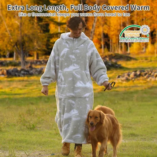 Miniatura 4 de Winthome Manta con capucha larga con cremallera para adultos, mujeres y hombres, forro polar sherpa de gran tamaño, acogedor, mullido, cálido, Gris