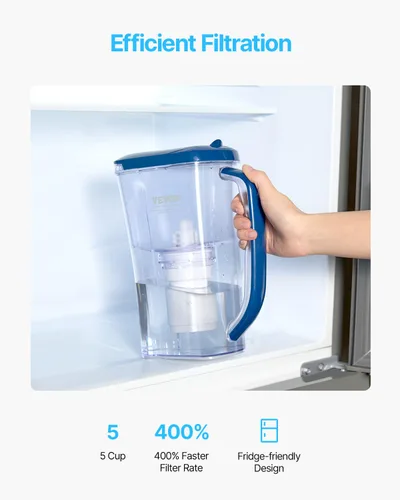 Miniatura 4 de Jarra con Filtro de Agua VEVOR, Dispensador de Filtro de Agua de 5 Etapas de 9 Tazas, Sistema de Filtración Rápida con Indicador de Cambio