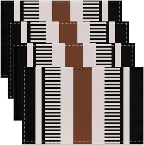 Juego de 4 manteles individuales color negro, beige y marrón, con rayas geométricas, estilo bohemio para hombres, mujeres y adultos, estilo simple y