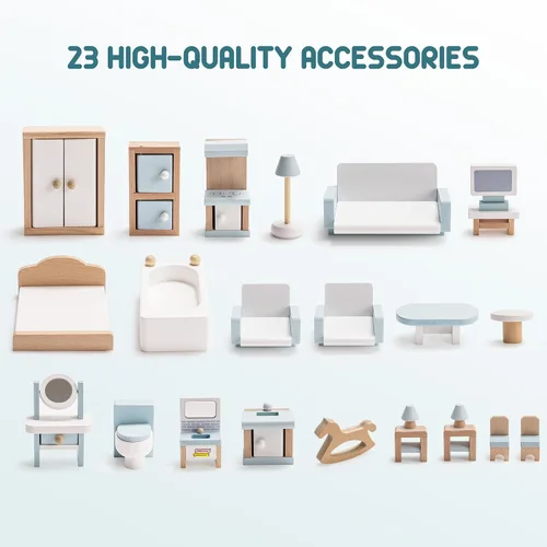 Miniatura 5 de ROBOTIME Muebles para Casa de Muñecas, Juego de Muebles de Madera para Casa de Muñecas, Set de 23 Piezas de Accesorios y Muebles para Casa