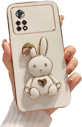 Miniatura 86 de Estuche con soporte de conejo de corazón para Xiaomi Redmi Note 10S, galvanizado suave TPU protector delgado a prueba de golpes con lindo conejito
