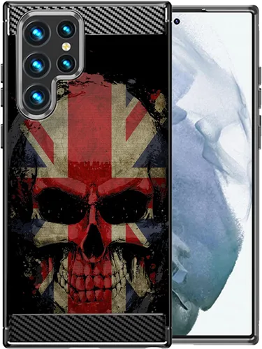 CasesOnDeck Funda compatible con Samsung Galaxy S22 Ultra/S22 Ultra, diseño mate delgado y resistente con textura de fibra de carbono (cráneo