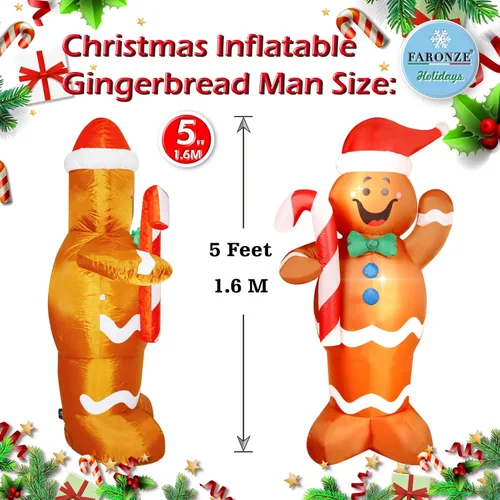 Miniatura 5 de Hombre de Jengibre Inflable de Navidad Iluminado para Interiores y Exteriores Decoración de Patio Navideña Inflable con Ventilador Integrado