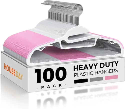 Miniatura 13 de HOUSE DAY Paquete de 100 perchas de plástico resistentes, perchas delgadas grises que ahorran espacio, perchas duraderas en forma de S Gris claro +