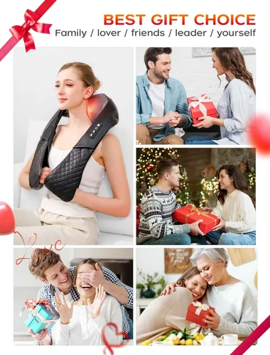 Miniatura 5 de Masajeador Shiatsu inalámbrico de cuello y espalda con calor para aliviar el dolor de tejido profundo, almohada eléctrica recargable 4D de masaje