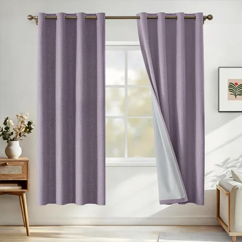 Miniatura 17 de Cortinas de lino 100% opacas para dormitorio, cortinas opacas de 45 pulgadas de largo, cortinas de oscurecimiento de habitación para sala de estar