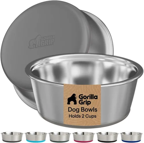 Miniatura 36 de GORILLA GRIP Tazones para perros, acero inoxidable 304 de grado alimenticio, capacidad para 2 tazas cada uno (16 onzas líquidas) para alimentos