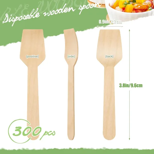 Miniatura 2 de Cucharas desechables mini de madera, cucharas de degustación, cuchara de helado, cucharas de muestreo (300, 9.53 cm)