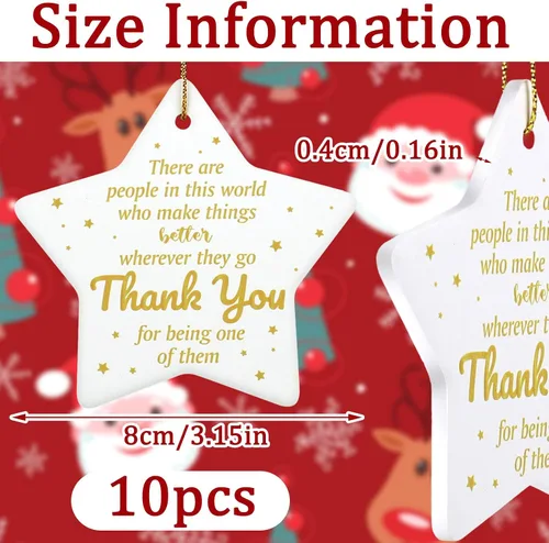 Miniatura 4 de Lewtemi 10 piezas de regalos de agradecimiento de Navidad, adornos en forma de estrella, adornos colgantes de cerámica, regalos de agradecimiento