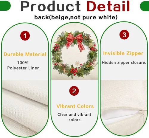 Miniatura 5 de RABUSOFA Fundas de Almohada de Navidad 18x18, Fundas de Almohada para Decoraciones Navideñas al Aire Libre, Fundas de Almohada Decorativas
