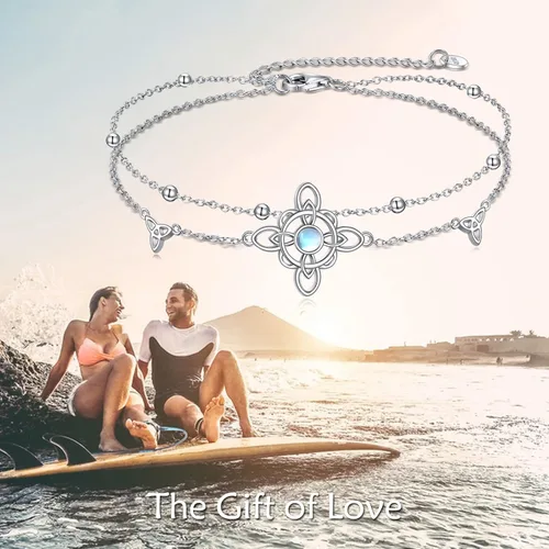 Miniatura 6 de VONALA Pulsera ajustable de plata de ley, diseño de nudo de bruja, doble círculo, libélula, mariposa, pulsera ajustable para verano, playa, cadena
