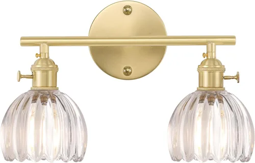 Miniatura 17 de Shenmoyl Accesorios de Iluminación para Baño, Lámpara de Pared de Latón de 3 Luces para Tocador Sobre Espejo con Pantalla de Cristal Tulipán Base
