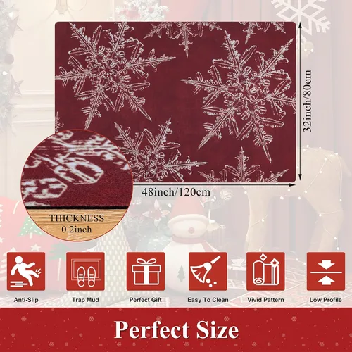 Miniatura 2 de U'Artlines Tapete de Navidad para puerta delantera, 32 x 48 pulgadas, vintage, de invierno, resistente a la suciedad, tapete de goma antideslizante