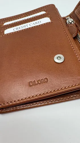 Miniatura 4 de DiLoro Cartera plegable de cuero genuino de grano completo con bloqueo RFID para hombre con moneda de identificación y compartimento seguro