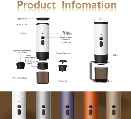 Miniatura 7 de Cafetera portátil, cafetera recargable USB-C de 15 bar, mini cafetera eléctrica para campamento, viajes, coche y oficina (naranja)