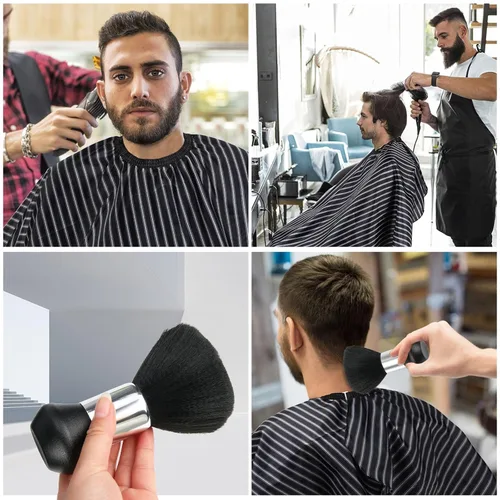 Miniatura 6 de FEBSNOW Capa profesional de corte de cabello con cepillo para el cuello, capa de peluquería de salón, accesorios de corte de cabello (rayas negras)