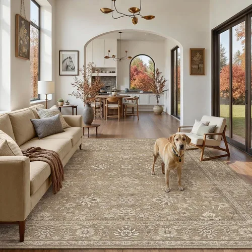 Miniatura 48 de PureCozy - Alfombra de área beige de 8 x 10, lavable, vintage, alfombra para sala de estar, dormitorio, gran alfombra suave retro de pelo bajo