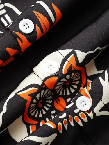 Miniatura 4 de Hardaddy Camisa de Halloween para hombre, manga corta, con botones, divertida impresión, casual
