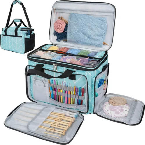 Miniatura 8 de Pavilia Bolsa de tejer - Bolso grande de almacenamiento de hilo, organizador de ganchillo, bolsa de proyectos de punto, gris carbón