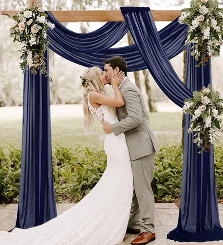 Miniatura 2 de Tela de gasa para arco de boda, 2 paneles de 6 yardas, cortinas de techo transparentes de gasa para fiestas, bodas, ceremonias, recepciones, Azul