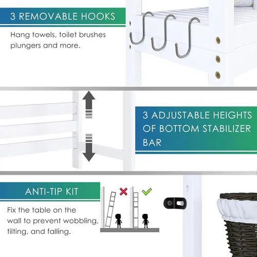 Miniatura 6 de SMIBUY Estante de almacenamiento de baño, estante organizador de bambú sobre el inodoro, ahorro de espacio de inodoro independiente con estantes