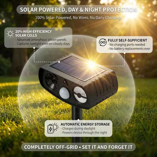 Miniatura 4 de Repelente ultrasónico de animales, sensor de movimiento alimentado por energía solar, disuasorio de animales al aire libre con luz estroboscópica