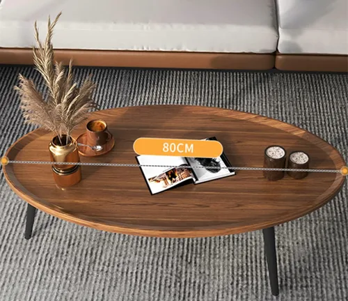 Miniatura 5 de Mesa de centro de madera rústica, mesa de centro ovalada de nogal, mesa de centro moderna para sofá, mesas auxiliares para sala de estar, hogar