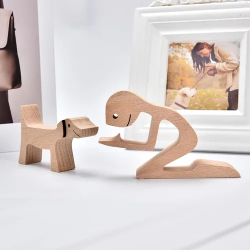 Miniatura 9 de ISHINE Wood Decor Wooden Statue Man and Dog Figurine Handmade Carved Creative Home Office Gift for Men Women Accents Decoration Natural ECO Friendly
