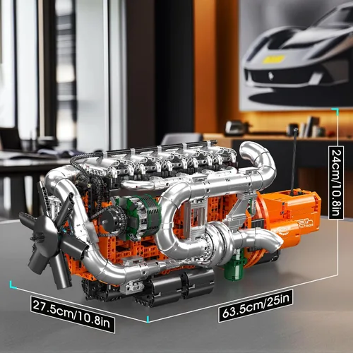 Miniatura 5 de Mould King 10200 Kit de Modelo de Motor V8 para Camión, Kit de Modelo de Motor MOC con Transmisión, Kit de Construcción de Modelo de Ingeniería