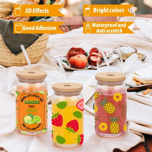 Miniatura 5 de Envolturas de Vasos UV DTF para Vasos de 16 oz, 10 Hojas de Calcomanías de Transferencia por Frotado para Manualidades, Envoltura de Vinilo