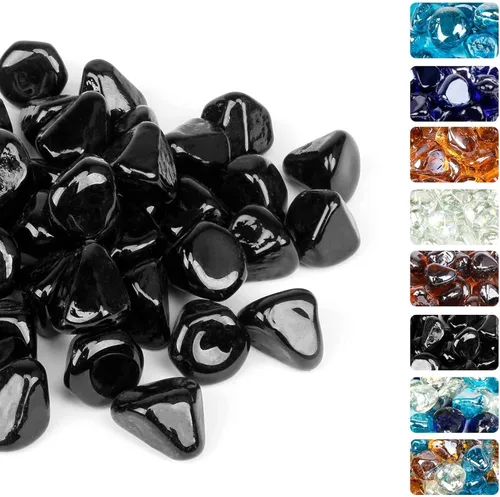 Miniatura 9 de GRISUN Diamantes de vidrio ignífugo azul cobalto para hoguera, rocas de vidrio templado reflectante de 1 pulgada de alto brillo para chimenea