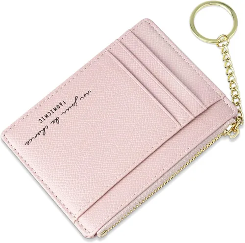 Miniatura 97 de URAQT Cartera para tarjetas de crédito, cartera minimalista de cuero delgado con cremallera, mini protector de tarjeta de crédito, llavero bolsillo