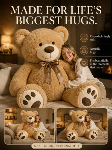 Miniatura 8 de Big Plush Oso de peluche personalizable gigante de 5 pies premium suave, peso 17 libras en caja grande, no envasado al vacío