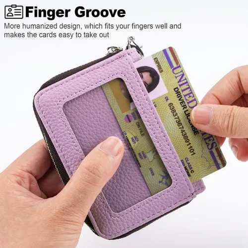 Miniatura 2 de Mayski - Titular de tarjetas de crédito, cartera de tarjetas de crédito con cremallera para mujer, pequeño tarjetero de acordeón, llavero con Púrpura