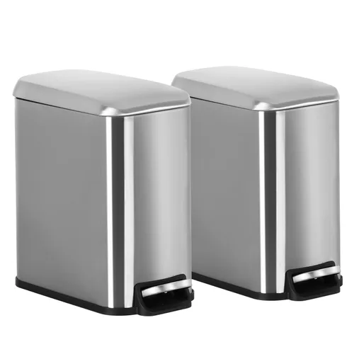 Miniatura 11 de PayLessHere Cubo de basura delgado de 1.3 galones con tapa, pequeño cubo de basura negro de acero inoxidable con cubo interior extraíble