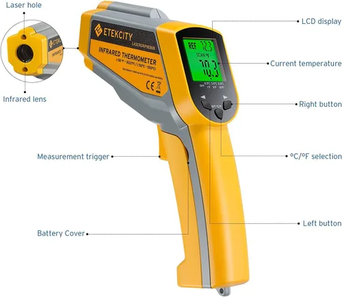 Miniatura 4 de Etekcity Termómetro infrarrojo Lasergrip 1030D (no para humanos) con filtro de temperatura sin contacto con láser dual, de 58 °F a 1022 ℉