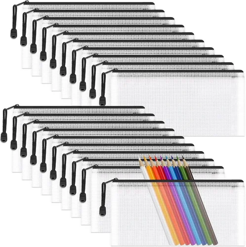 Miniatura 9 de Umriox Bolsa transparente para lápices, 9.2 x 4.7 pulgadas (10 colores, 20 paquetes), bolsas para lápices A6 con cremallera a granel, bolsa de malla