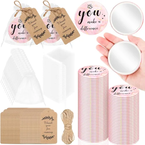 Miniatura 9 de Tradder 50 juegos de espejos compactos a granel para mujeres, agradecimiento, bolso pequeño, bolsa de bolsillo, artículo de maquillaje, mini espejo