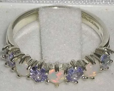 Miniatura 4 de Anillo de eternidad de plata de ley 925 auténtico ópalo y tanzanita para mujer