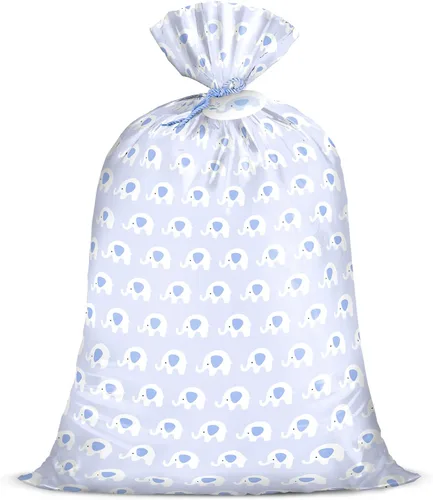 WRAPAHOLIC Bolsa de regalo de plástico grande de 56 pulgadas para bebé, diseño de elefante azul, bolsa de regalo para baby shower, cumpleaños de