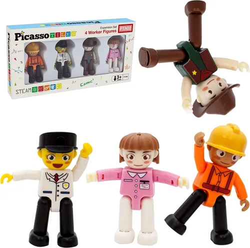 PicassoTiles Juego combinado de ladrillo y azulejos magnéticos + figuras de profesión, 353 piezas de azulejos magnéticos de ladrillo y azulejos