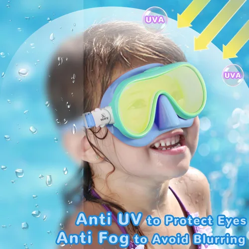 Miniatura 5 de Keary Kids Swim Goggles with Nose Cover for 5-16 Anti Fog Swimming Mask for Toddler Boys Girls Youth Azul (Lente espejada)