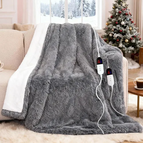 Miniatura 12 de Manta Eléctrica, Suave Manta Térmica de Piel Sintética de Conejo Burbuja con Control Dual, 6 Niveles de Calefacción y 4 Horas de Apagado Automático