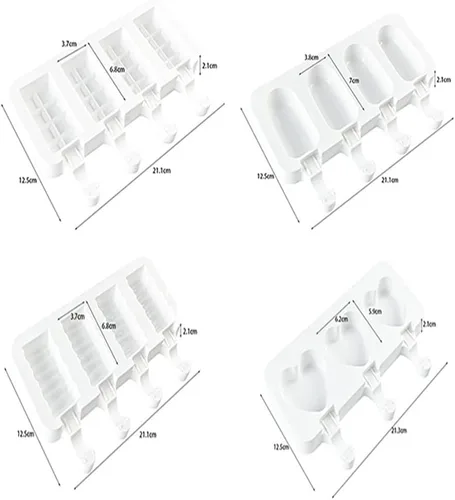 Miniatura 2 de ELANE 4 moldes para paletas de hielo, silicona, con forma de cilindro, blanco, moldes para paletas de hielo con 25 palitos de paletas